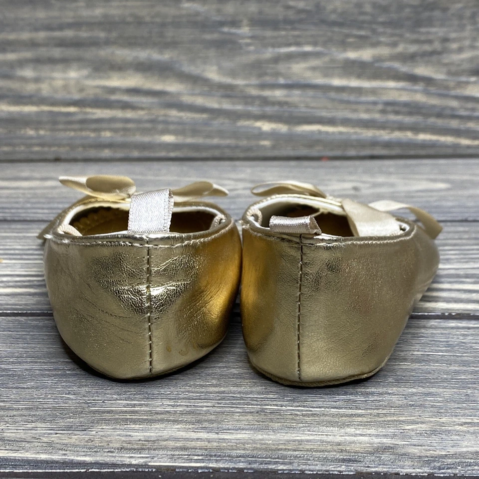 Antiguo Zapato de Vestir Azul Marino Bebé Infante Niño Pequeño Dorado Brillante Ballet Sin Cordones Talla 12mos Foto 4 de 4
