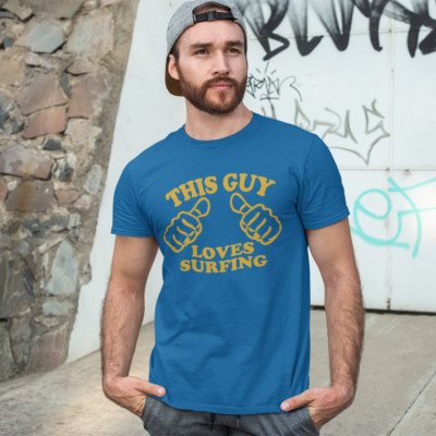 THIS GUY LOVES SURFEN T-SHIRT (Charlie Dont Surf Sea Wave Beachboard Wachs)
