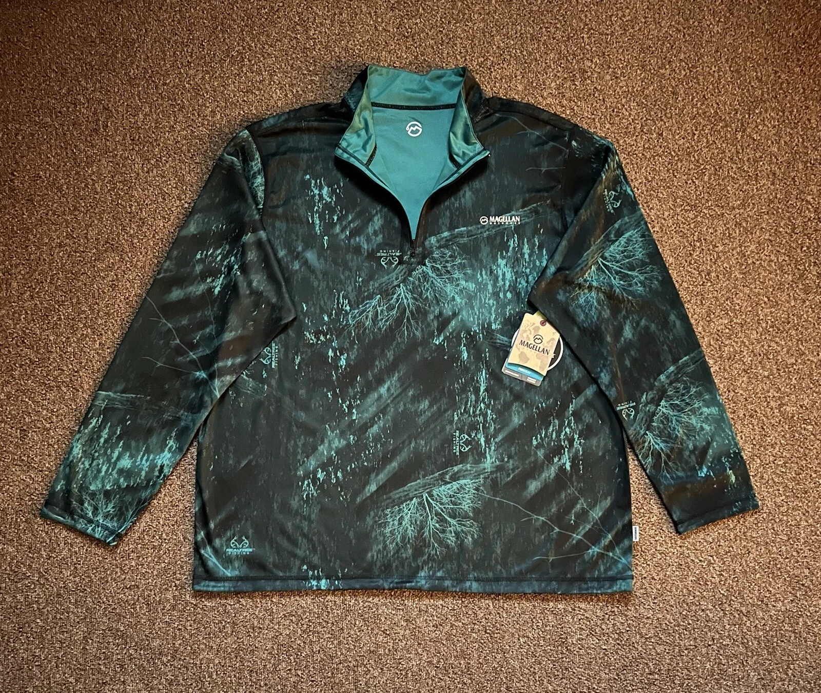 Magellan Men's Green Camo Outdoors Reversible 1/4 Zip Long Sleeve Shirt 2XL