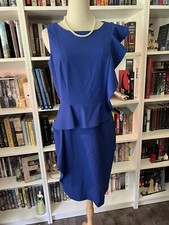 Calvin Klein Sheath Dress Ruffle Front Sleeveless Royal Blue Women's Size 8