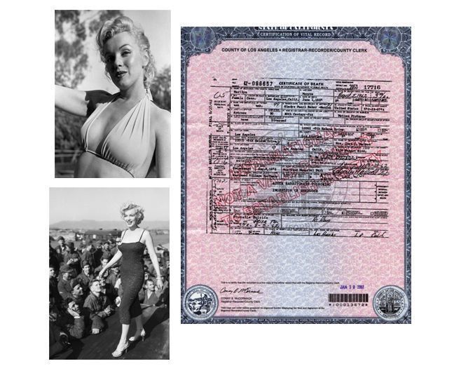 Marilyn Monroe DEATH CERTIFICATE + 2 Stunning PHOTOS of the