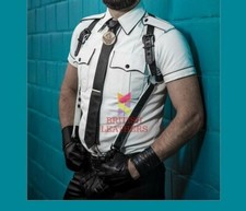 MEN'S REAL LEATHER White Police Military Style Shirt BLUF ALL SIZE Shirt