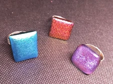 Set of 3 Fabulous Square Art Glass Sparkly Party Cocktail Rings Adjustable