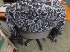 Vintage Women's Scarf with Fringe Blue  Aqua 62" x 12"