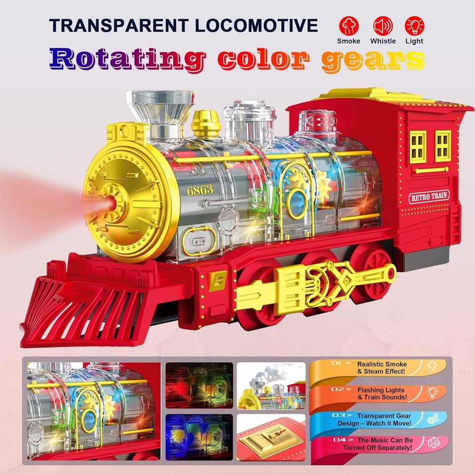 Electric Train Set with Smoke, Lights and Sound ON/Off switch ...