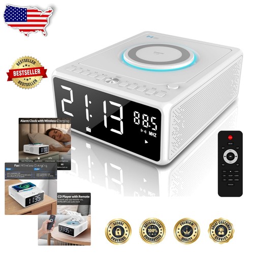 Multifunctional CD Player Alarm Clock Radio with Bluetooth & Wireless Charging