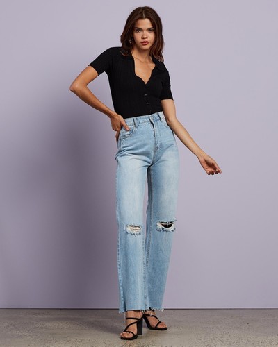 Dazie Size 16 Harley Wide Leg Ripped Denim Jeans Light Wash Women NEW $119 - Bild 2 von 16