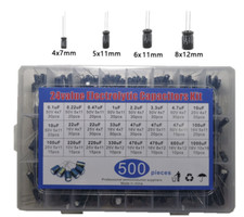 500pc Radial Electrolytic Capacitor Assortment Kit 24 Value 0.1uF-1000uF 10V-50V