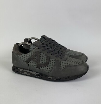Armani Jeans Leder Niedrig Turnschuhe Schuhe Grau Herren Größe US7 UK6,5 Grau
