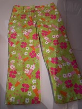 Lily Pulitzer Neon Bright Floral Hibiscus Flip Flops Cropped Capri Pants Size 6