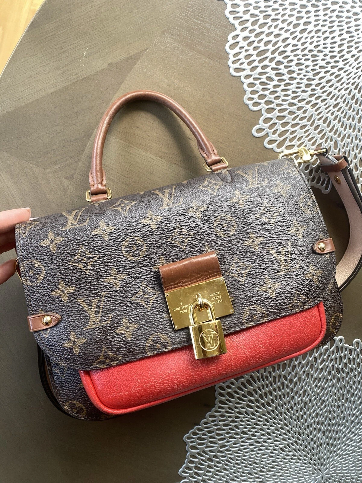 LOUIS VUITTON（LV） Borsa a tracolla Louis Vuitton Vaugirard marrone rossa tela pelle