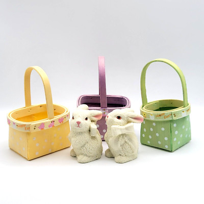 Easter Décor Lot 5Pc 3 inch Bunny Rabbits Rough Texture Decorative Pastel Basket