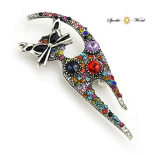 Beautiful Multicolour Rhinestones Smart Cat Brooch for Women Animal Coat Brooch