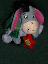 7" stuffed DISNEY STORE beanbag plush EEYORE w/STAR  green 2001 winter scarf