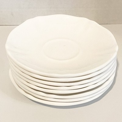 Arcopal France TRIANON IVORY Scalloped Swirls Milk Glass 5.25'' Set of 8 Saucers