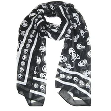Black Chiffon Silk Feeling Skull Print Fashion Long Scarf Shawl Scaf Wrap3886