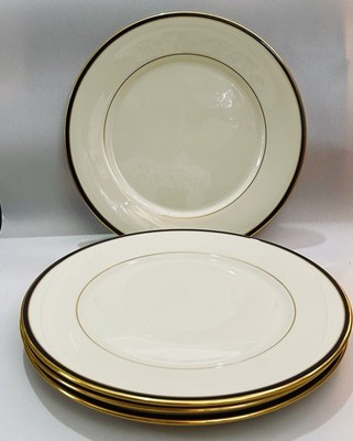 4 Lenox Urban Lights Dinner Plates Gold & Black Trim Plate set of 4 Vtg Cream