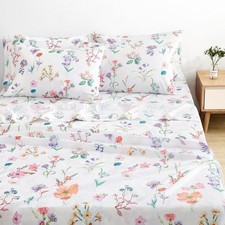 Queen Sheet Set 6 Pieces Pastel Floral , Cottage Core Botanical Patterned Sh...