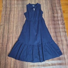 J.Crew Dress Womens 2 Navy Blue Tie-Front Midi Sleeveless Pockets Side Zip