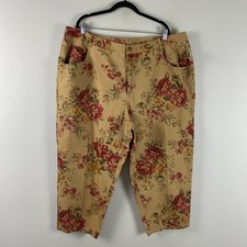 Talbots Pants 24W Petite Tan Floral Cotton Straight Leg Cropped Pockets