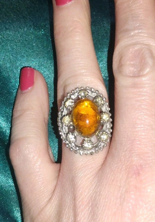 Vintage Amber Adjustable Ring - image 1