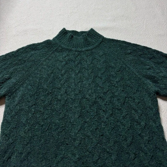 Vintage 90 Burberry’s Women Wool Blend Cable Knit Dark Green Mock Neck Sweater S - Image 4 of 4