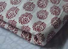 White Maroon Hand Block 5 Yard 100 Cotton Fabric NO TARRIF CHARGES 100 KK16