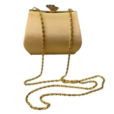 JESSICA McCLINTOCK Gold Satin Evening Bag Clutch Shoulder Purse Small 4in x 5in