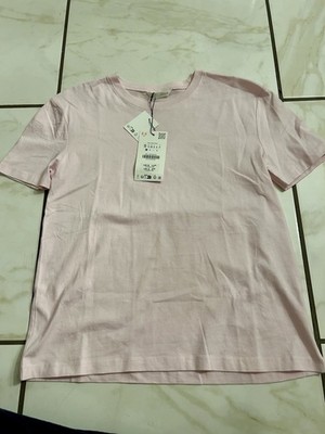 Zara Women's Pink 100% Cotton Regular Fit Basic T-Shirt Crew Neck Short Sleeve S
