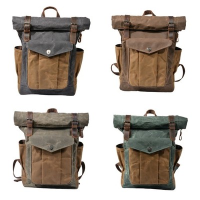 Herren Leder Canvas Rucksack wasserdicht Laptop Outdoor Reisetasche
