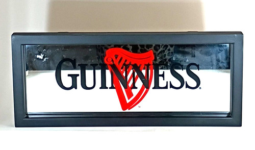 Guinness Pub Mirror Wall Plaque Breweriana Bar Decor 18x7.5 Vintage Style Sign