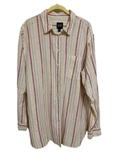 GAP Boyfriend Fit Striped Linen Blend Tunic Blouse Size XL Button Front