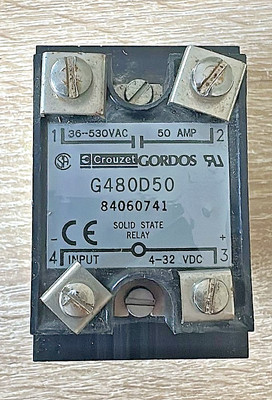 Crouzet Gordos G480D50 SSR   Solid State Relais   50A   36 530 VAC   4 32 VDC  