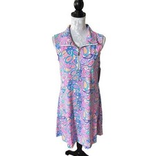 Lulu-B Womens Athletic Dress Collared Paisley Print Golf Medium UPF 50 NWT