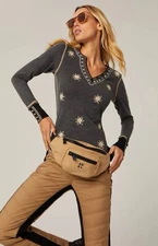 Alp N Rock Natasha Henley Embroidered Long Sleeve Shirt Heather Black NWT!! ❄️🖤