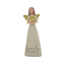 Family is Love Heart Soft Cream 6 inch Resin Stone Collectible Angel Figurine