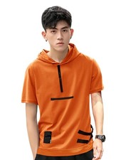 EYEBOGLER Men's Trendy Hooded Neck Half Sleeves Loose Fit Solid T-Shirt