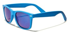 80s Style Classic Square Retro Sunglasses Blue Frame Multicolor Mirror Lens