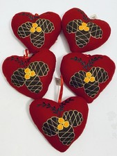 Five Plush Heart Pinecone Christmas Ornaments