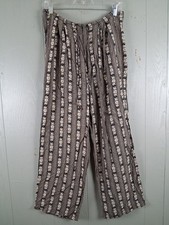 VINTAGE Ann Taylor Wide Leg Pull On Pants Medium Black Floral Print Boho Resort