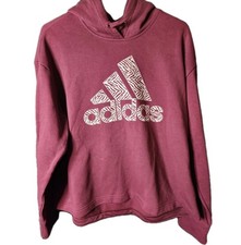 ADIDAS PLUS 2X WINE RED PURPLE ZEBRA LOGO FLEECE HOODIE SWEATSHIRT READ  