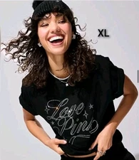 SZ XL VICTORIA'S SECRET VS PINK PURE BLACK DIAMANTE SS CAMPUS TEE LMT EDITION
