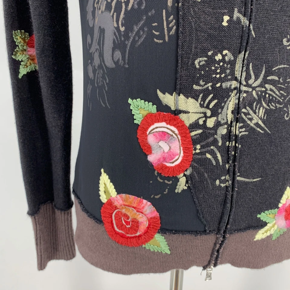 Suéter One Girl Who Mujer M Mediano Mezcla Angora Crewel Floral Cremallera Completa Y2K Foto 4 de 4