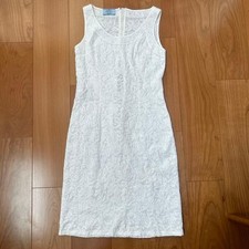 USED PRADA INDIAN EMBROIDERED DRESS, WHITE, TIGHT-FITTING GOOD