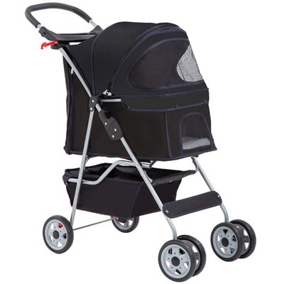 Elegant Black Pet Stroller for Pets Up to 30 lbs - Collapsible & Comfortable