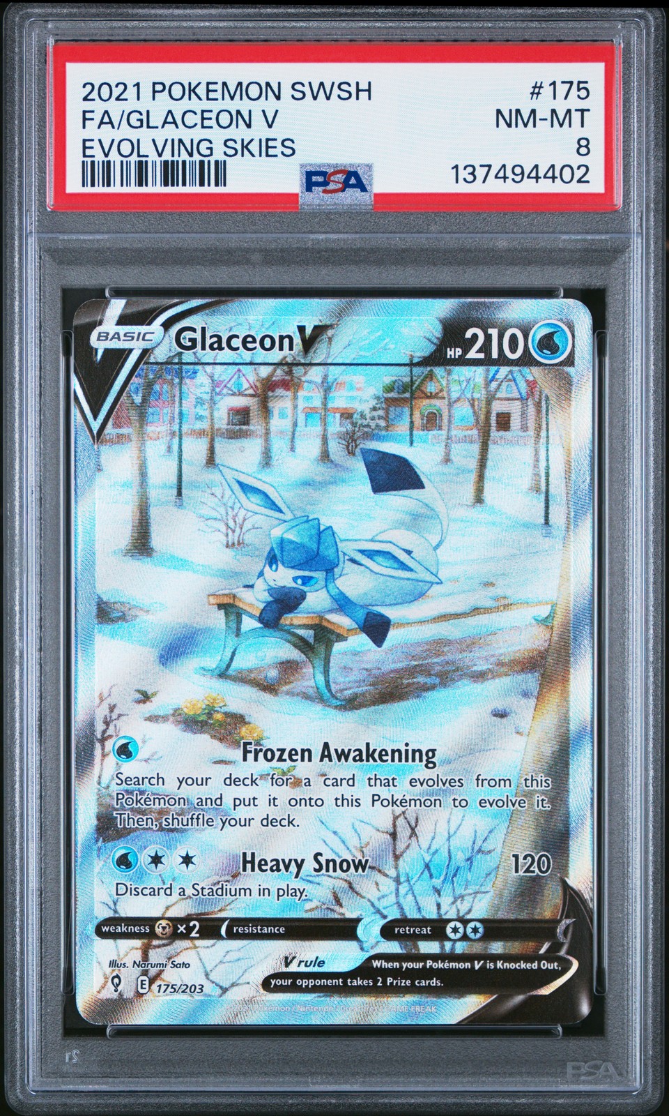 PSA 8 Glaceon V (Alt Art) 175/203 Evolving Skies Ultra Rare Pokemon Card