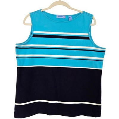 Vintage Y2K Pacer by Karen Scott Turquoise Cotton Sleeveless Tank Top Size Large