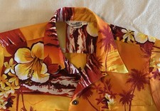 Men s Vintage Paradise Hawaii Sunset Hawaiian Button Up Shirt Size Med USA Made