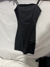 Vestido Corto Pegado De Piel Sintético Color Negro Talla XXS