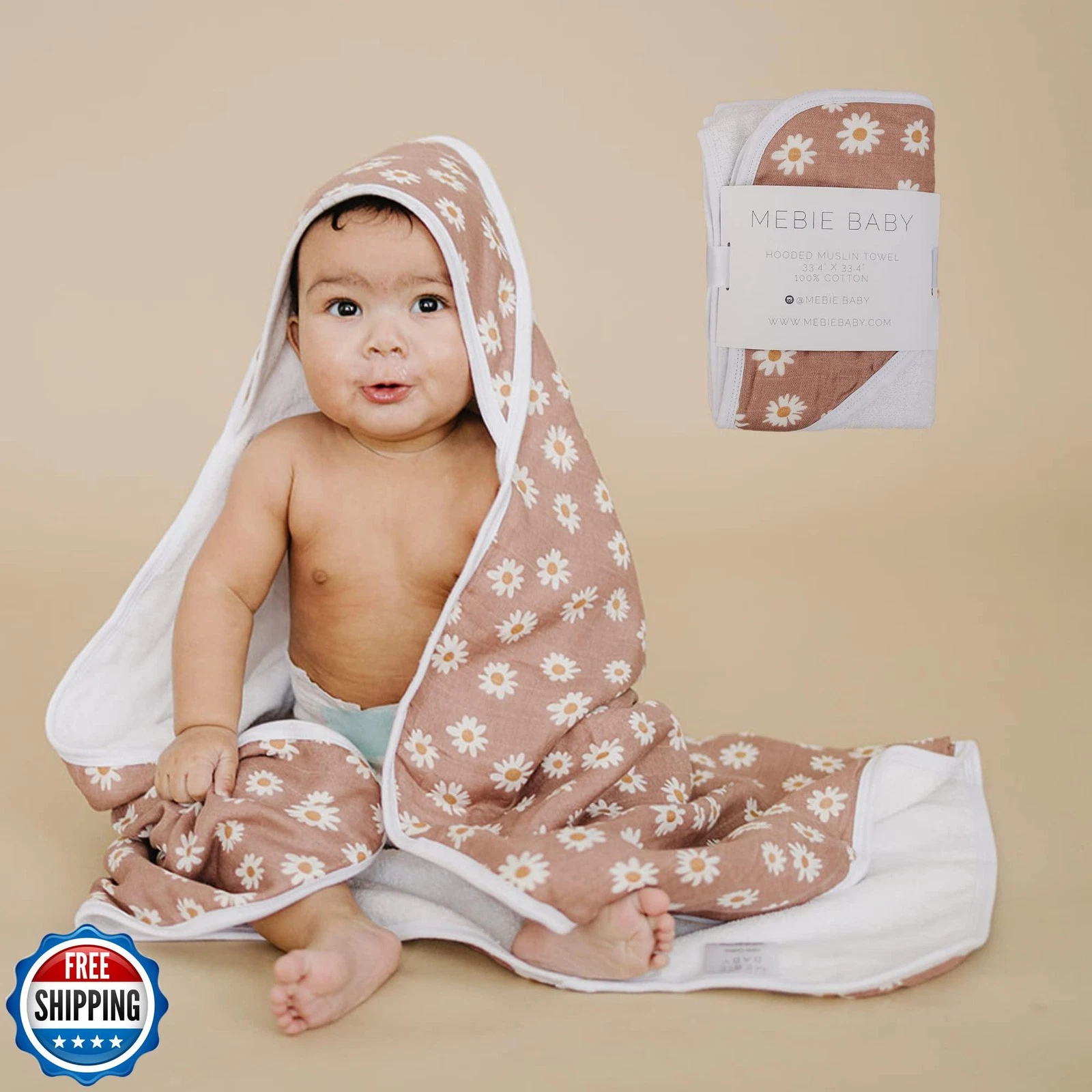 Mebie Baby Hooded Towel, Daisy Dream, 100% Muslin Cotton, Cozy and Breathable
Opens in a new window